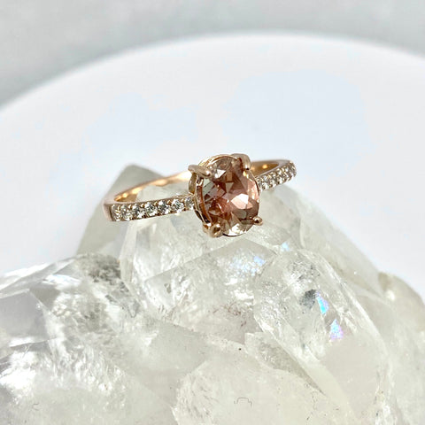 Oregon Sunstone and Diamond Ring in 14k Rose Gold