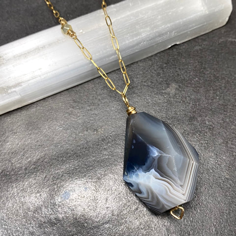 Hand-Faceted Large Botswana Agate Necklace