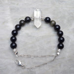 Premium Adjustable Beaded Bracelet with Quartz and Obsidian