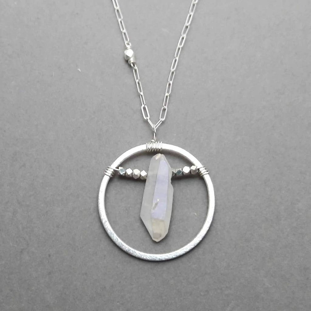 Aura Quartz Spiral Wrapped Pendant Necklace - Magic Crystals