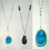 Y-Style and V-Style Rosary and Chain Necklaces with Agate Slice Pendants