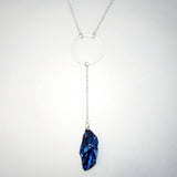Silver Plated Moon Drop Necklace with Cobalt Aura Grotado Quartz Pendant