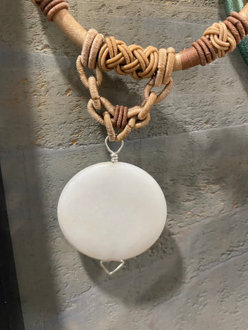 Brown Woven Torque Necklace with White Quartz