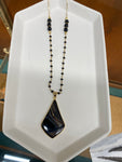 Rosary and Chain V-Style Necklace with Gold Bezel Black Sardonyx
