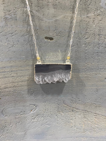 Silvered Amethyst Slice Necklace