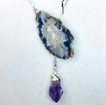 Raw Edge Occo Geode Slice and Plated Crystal Point Lariat :: 26"