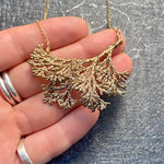 Bronze Cedar Frond Necklace on 14k Gold Filled Chain